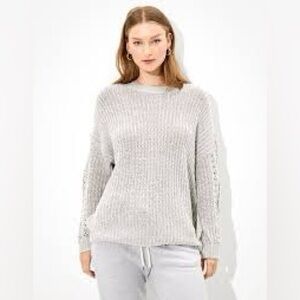 AE Oversized Pointelle Sleeve Crew Neck Sweater